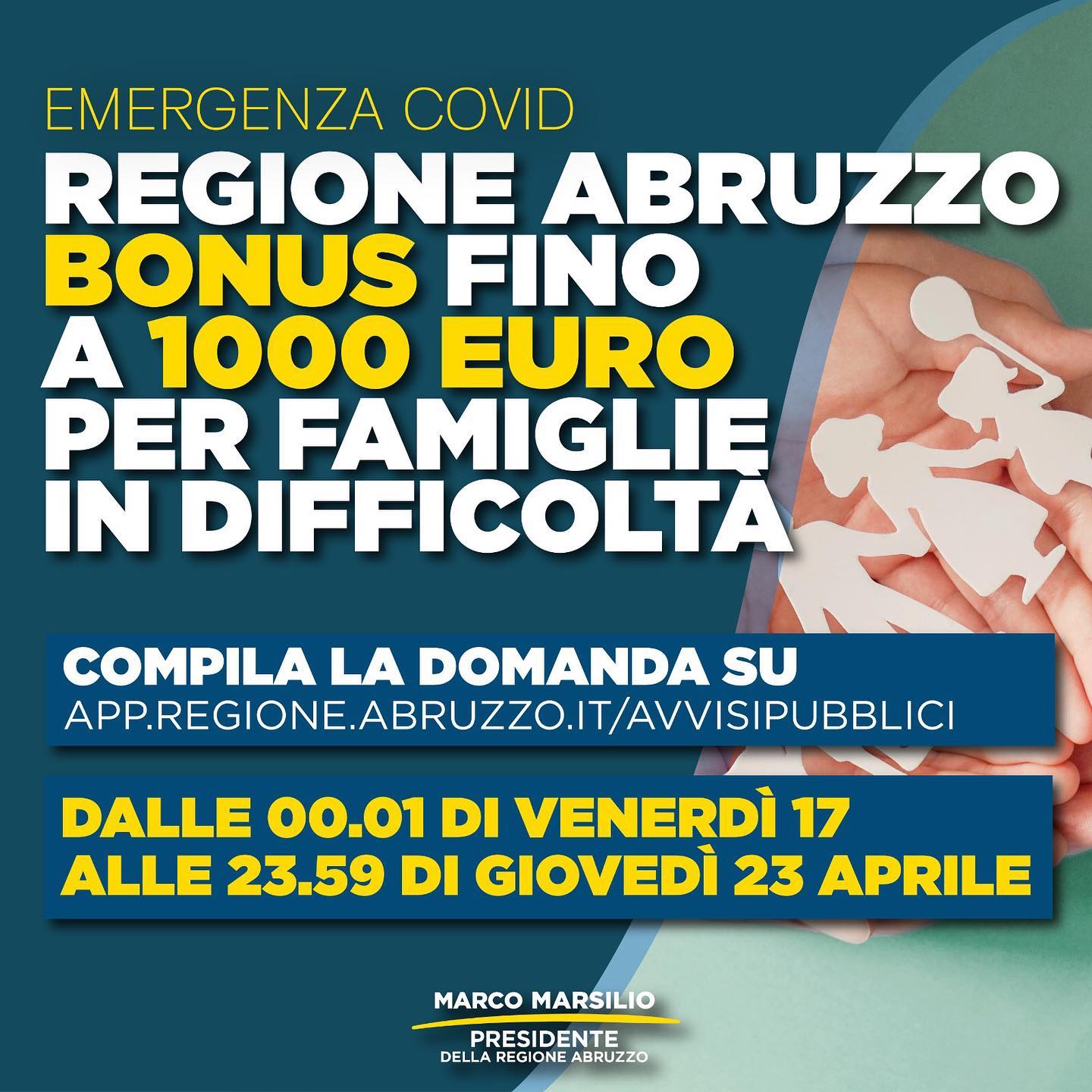 Locandina Bonus famiglie COVID19 Abruzzo