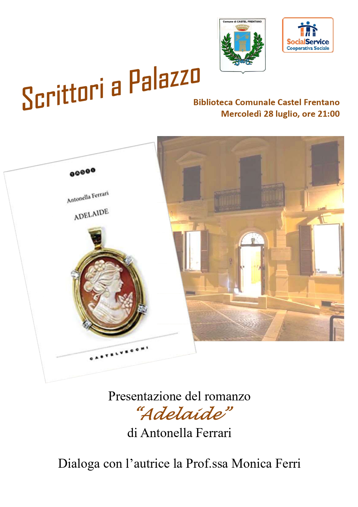 Locandina presentazione del romanzo il 28 luglio 2021