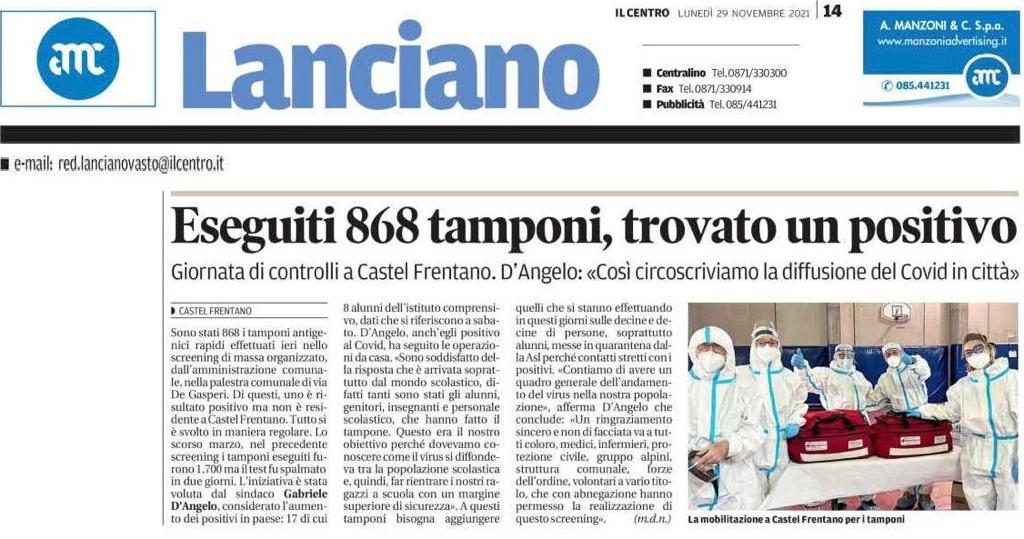 Estratto articolo Il Centro 29 novembre 2021